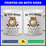 Cute Owl MY FIVE MOODS Coffee Mug & Coaster Set Printed on Both Sides
