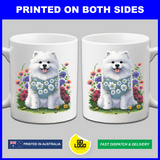 Floral Samoyed Dog Coffee Mug & Coaster Set Printed on Both Sides