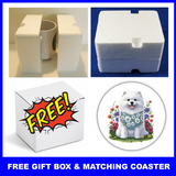 Floral Samoyed Dog Coffee Mug & Coaster Set Free Gift Box