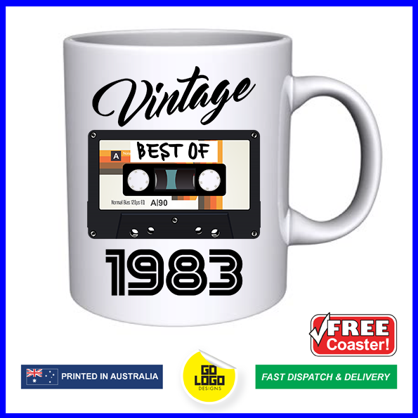Vintage Best of 1983 Mixtape 40th Birthday Mug & Coaster Set