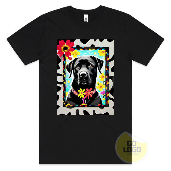 Funny BLACK LABRADOR Lab Dog Cute Floral T-Shirt Gift Idea