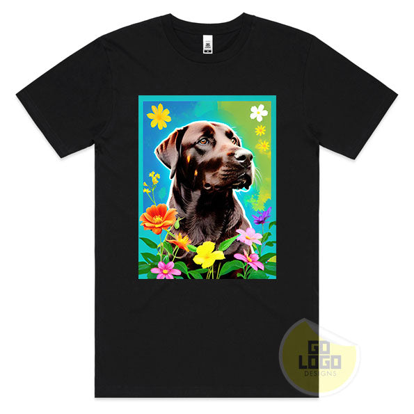 Funny CHOCOLATE BROWN LABRADOR Lab Dog Puppy Floral T-Shirt Gift Idea