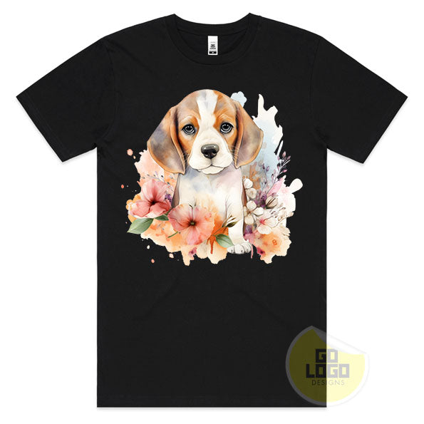 Cute BEAGLE DOG Puppy Floral Watercolour T-Shirt