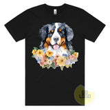 Cute BERNESE MOUNTAIN DOG Puppy Floral Watercolour T-Shirt
