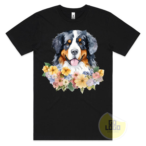 Cute BERNESE MOUNTAIN DOG Puppy Floral Watercolour T-Shirt