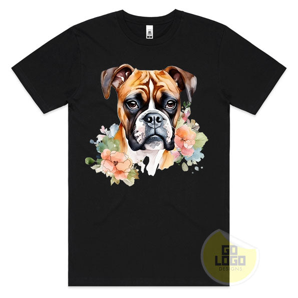 Cute BOXER DOG Puppy Floral Watercolour T-Shirt