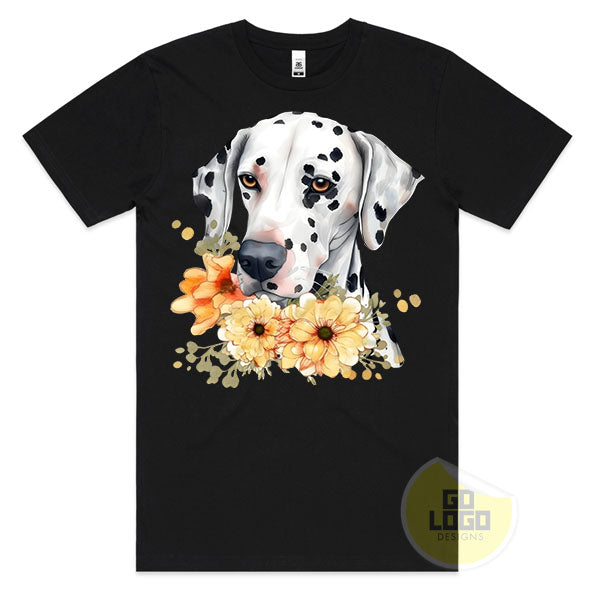 Cute DALMATIAN DOG Puppy Floral Watercolour T-Shirt