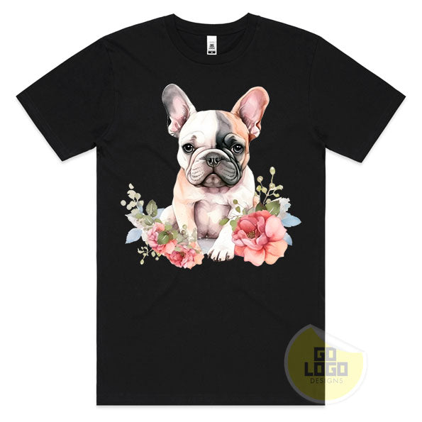 Cute FRENCH BULLDOG FRENCHIE DOG Puppy Floral Watercolour T-Shirt