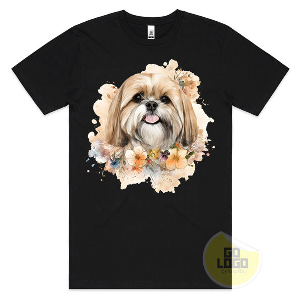 Cute LHASA APSO DOG Puppy Floral Watercolour T-Shirt