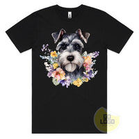 Cute SCHNAUZER DOG Puppy Floral Watercolour T-Shirt