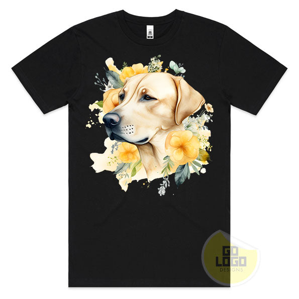 Cute YELLOW LAB DOG Labrador Puppy Floral Watercolour T-Shirt