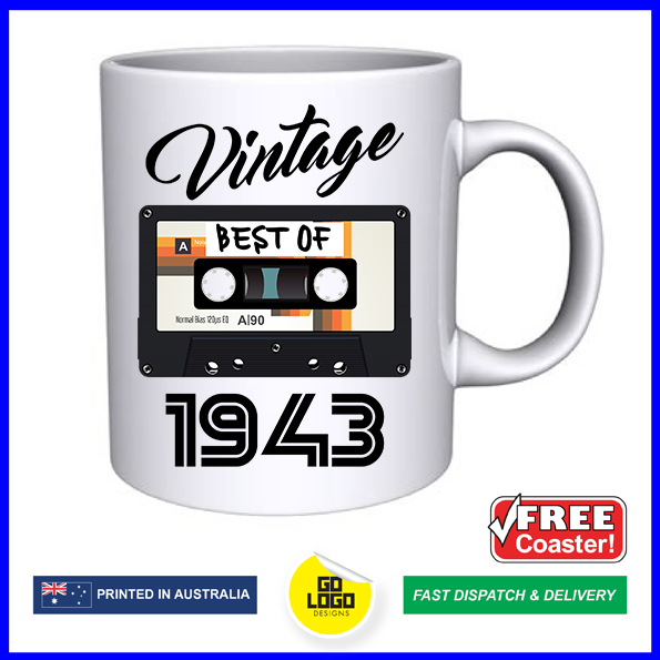 Vintage Best of 1943 Mixtape 80th Birthday Mug & Coaster Set