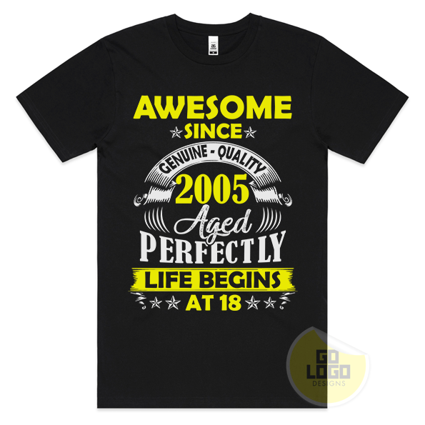 Awesome Since 2005 Life Begins at 18 - 18th Birthday T-Shirt