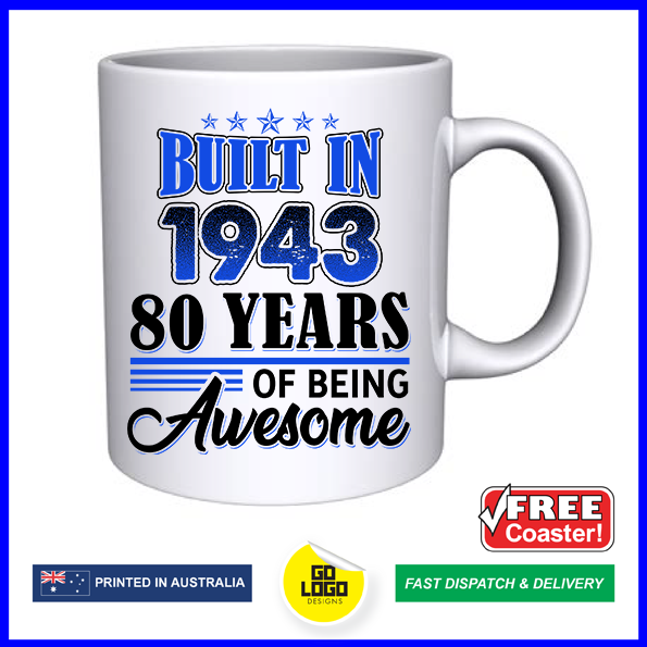 Built in 1943 Vintage 80th Birthday Mug & Coaster Set
