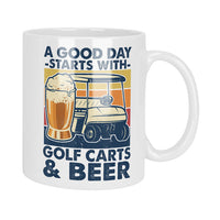 A Good Day Starts With Golf Carts and Beer Mug & Coaster Set