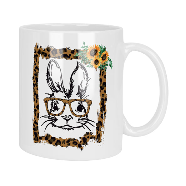 Bunny Sunflowers and Leopard Pattern Mug & Coaster Set
